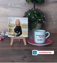 Radyoloji Teknikeri Fotoğraflı Dekoratif Taş, Ahşap Altlıklı Türk Kahvesi Fincanı Hediye (Model 6)