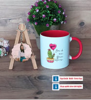 Arkadaşa Hediye Kaktüs Kupa Bardak Beyaz ve Fotoğraflı Ahşap Anahtarlık Hediye Doğum Günü Hediyesi (Model 2)