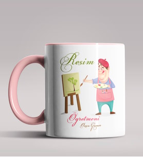 Kişiye Özel Resim Öğretmeni Tasarımlı Siyah Renk Kupa Bardak 6 (Pembe)