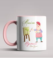Kişiye Özel Resim Öğretmeni Tasarımlı Siyah Renk Kupa Bardak 6 (Pembe)