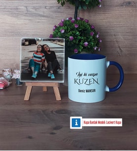 Kuzene Hediye Fotoğraflı Dekoratif Taş, Kupa Bardak Beyaz Hediye (Model 3)