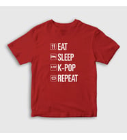 Presmono Unisex Çocuk Beyaz Eat Sleep Repeat K-Pop T-Shirt 273152tt (Kırmızı)
