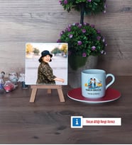 Temizlik Görevlisi Fotoğraflı Dekoratif Taş, Ahşap Altlıklı Türk Kahvesi Fincanı Hediye (Model 3)
