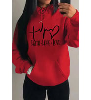 Faith Hope Love Baskılı Oversize Sweatshirt (Kırmızı)