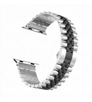 Apple Watch 7/8/9 41mm Kordon Şeritli Metal Kordon 36 (Gümüş-Siyah)