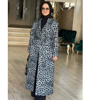 SCUBA LEOPAR BASKILI TRENCHCOAT (Gri)