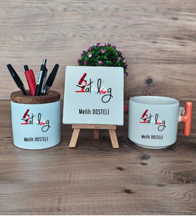 Patalog Hediye Sepeti Kupa Bardak T Kulplu, Kalemlik ve Dekoratif Taş Tıp Bayramı Hediyesi  (Model 7)