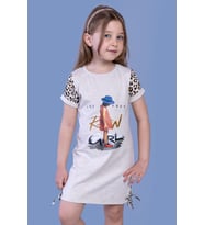 Toontoy Kız Çocuk Leopar Detaylı Baskılı Elbise (Kahve Melanj)