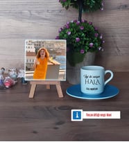 Halaya Hediye Fotoğraflı Dekoratif Taş, Ahşap Altlıklı Türk Kahvesi Fincanı Hediye (Model 5)