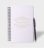 Kişiye Özel Renkli Ahşap Defter Kalem Seti (Beyaz)