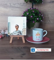 Unicorn Fotoğraflı Dekoratif Taş, Ahşap Altlıklı Türk Kahvesi Fincanı Hediye (Model 6)