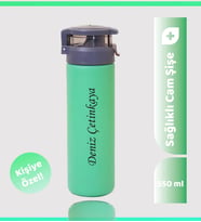 550ML Kilitli Kapak Renkli Cam Şişe Matara, Suluk & 14 Farklı Renk Seçeneği (Yeşil)
