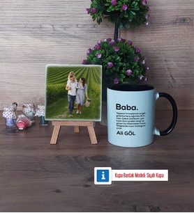 Baba Fotoğraflı Dekoratif Taş, Kupa Bardak Beyaz Hediye (Model 11)