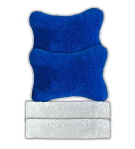 Pelüş Ortopedik Oto Koltuk Seyahat Boyun Yastığı 2'Li / Peluş Oto Kemer Pedi (Lacivert-Beyaz)