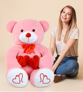 130 Cm Çift Kalp Tutan Peluş Ayı (%100) Yerli (Pembe)