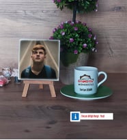 Otomotiv Mühendisi Fotoğraflı Dekoratif Taş, Ahşap Altlıklı Türk Kahvesi Fincanı Hediye (Model 9)