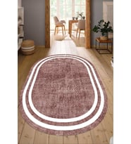 Dijital Baskılı Kaymaz Taban Yıkanabilir Oval Salon Halısı Mutfak Halısı Yolluk NDO-HT-575 (Pembe)