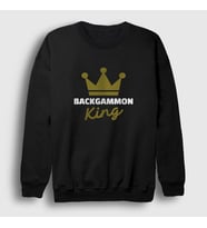 Presmono Unisex Beyaz Backgammon King Tavla Kralı Oyun Sweatshirt 416371tt (Siyah)