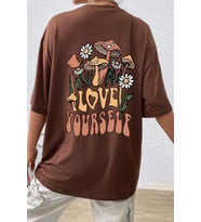 Unisex Love Yourself Baskılı T-shirt (Kahverengi)