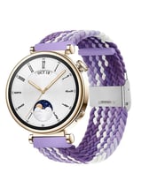 Sneezy Huawei Watch GT 4 41mm İle Uyumlu 18mm Metal Klips Solo Fiberlink Örgü Kordon (Beyaz-Lila)