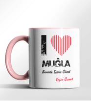 Kişiye Özel Muğla Seninle Daha Güzel Tema Siyah Renk Kupa (Pembe)