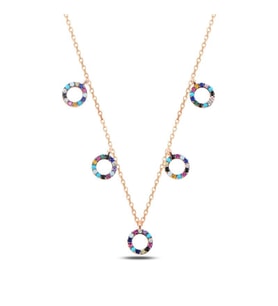 Karışık Zirkon Taşlı Halka Sallantılı Şans Kolyesi (Rose)