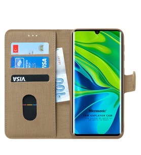Microsonic Xiaomi Mi Note 10 Pro Kılıf Fabric Book Wallet (Gold)