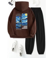 Van Gogh Sırt Baskılı Unisex Eşofman Takımı (Kahverengi)