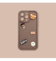 IPHONE 14 PRO; 3D AYICIK TASARIMLI YUVARLAK KAMERA  KORUYUCU YUMUŞAK SİLİKON KILIF (Kahverengi)