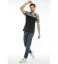 Süperlife Erkek Bisiklet Yaka Slim Fit Kol ve Ön Garnili Tişort SPR21Y06 (Siyah)