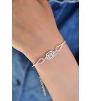 Papatya Silver 925 Ayar Gümüş Baget Taşlı Kadın Bileklik (Rodyum)