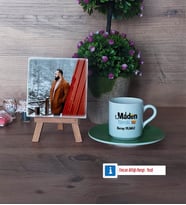 Maden Mühendisi Fotoğraflı Dekoratif Taş, Ahşap Altlıklı Türk Kahvesi Fincanı Hediye (Model 9)