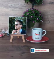 Savcı Fotoğraflı Dekoratif Taş, Ahşap Altlıklı Türk Kahvesi Fincanı Hediye (Model 8)