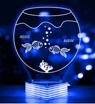 Kişiye Özel Balıklı Akvaryum 3D LED Lamba (Mavi)