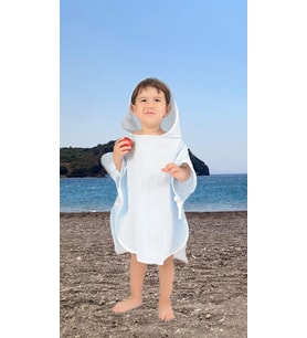 Çocuk Bebek Müslin Panço Kapüşonlu Oeko-tex Sertifikalı 1-4 yaş (Mavi)