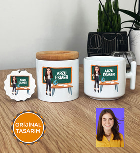 Kişiye Özel Karikatürlü Sınıf Öğretmeni Hediye Seti T Kupa, Kalemlik, Anahtarlık Kadın Sınıf Öğretmenine Öğretmenler Günü Hediyesi (Beyaz)