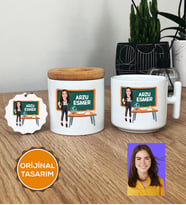Kişiye Özel Karikatürlü Sınıf Öğretmeni Hediye Seti T Kupa, Kalemlik, Anahtarlık Kadın Sınıf Öğretmenine Öğretmenler Günü Hediyesi (Beyaz)