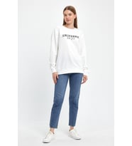 Kadın Bisiklet Yaka Rahat Kalıp 3 iplik Kalın Californıa Baskılı  Sweatshirt SPR24SWK32 (Ekru)