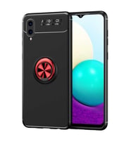 Galaxy A02 Kılıf Zore Ravel Yüzüklü Silikon Kılıf (Siyah-Kırmızı)