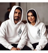 Sevgililer Günü Kombin Erkek Kadın İskelet Kral Kraliçe Görselli Kapüşonlu Hoodie Sweatshirt 7014 (Beyaz)