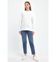 Kadın Bisiklet Yaka Rahat Kalıp 3 iplik Kalın Air Nakışlı Sweatshirt SPR24SWK33 (Ekru)