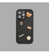 IPHONE 15 PRO; 3D AYICIK TASARIMLI YUVARLAK KAMERA  KORUYUCU YUMUŞAK SİLİKON KILIF (Siyah)