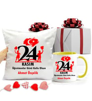 24 Kasım Öğretmenler Günü Kutlu Olsun Yastık ve Kupa Bardak Hediye Seti (Model 3)