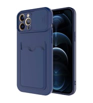Uyumlu Model Apple iPhone 12 Pro Max Kılıf Kartlıklı Lens Kapatmalı Kapak (Lacivert)