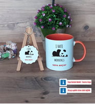 Sevimli Panda Kupa Bardak Kırmızı ve Ahşap Anahtarlık Hediye (Model 12)