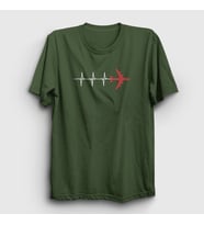 Presmono Unisex Sarı Heartbeat Pilot Airplane Uçak T-Shirt 403140tt (Haki)