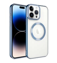 Apple iPhone 14 Pro Max Kılıf Magsafe Köşeleri Renkli Lüx Şeffaf Kamera Korumalı Silikon Kapak (Mavi)