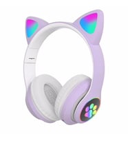 Kedi Kulak Led Işıklı Kablosuz Bluetooth Mikronlu Hafıza Kartı Girişli Kulaklık Karler Stn-28 (Mor)