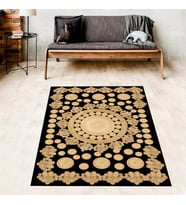 Jüt Hasır Kilim Görünümlü Dijital Baskılı Kaymaz Taban Yıkanabilir Modern Salon Halısı ve Yolluk (Bej-Siyah) (Bej - Siyah)