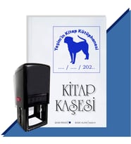 Kişiye Özel Köpek Silüet 11 Tarihli Otomatik Kitap Kaşesi (Mavi)